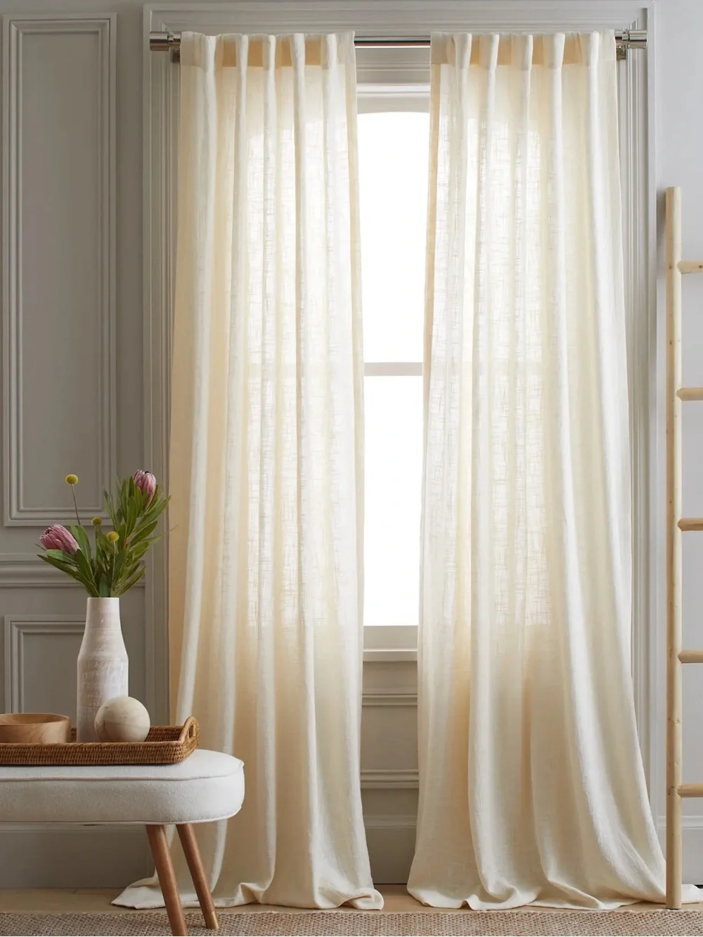 QUINCE Set Of 2 48x96 Cotton Sheer Curtains Ivory 8948